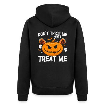 Horror Halloween Treat Me Pumpkin Gruselig - Unisex Premium Bio Zip Hoodie - Schwarz - Hinten - Nico (187cm)