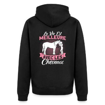 Reiten Reiter Reiterin Geschenk - Unisex Premium Bio Zip Hoodie - Schwarz - Hinten - Nico (187cm)