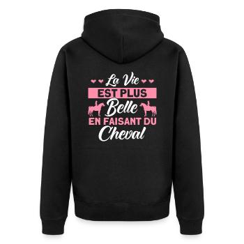 Reiter Pferde Reiten Geschenk - Unisex Premium Bio Zip Hoodie - Schwarz - Hinten - Nico (187cm)