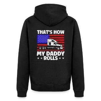 Trucker Sattelschlepper Lkw-Fahrer Geschenk - Unisex Premium Bio Zip Hoodie - Schwarz - Hinten - Nico (187cm)