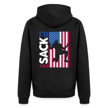 American Football Spieler American Football Mannsc - Unisex Premium Bio Zip Hoodie - Schwarz - Hinten - Nico (187cm)