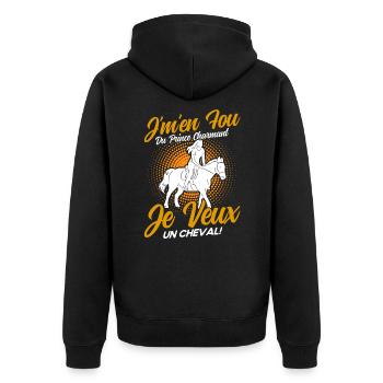 Pferde Reiter Reiten Geschenk - Unisex Premium Bio Zip Hoodie - Schwarz - Hinten - Nico (187cm)