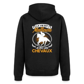 Reiten Reiter Reiterin Geschenk - Unisex Premium Bio Zip Hoodie - Schwarz - Hinten - Nico (187cm)