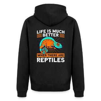 Reptilienliebhaber Reptil Schlange Geschenk - Unisex Premium Bio Zip Hoodie - Schwarz - Hinten - Nico (187cm)