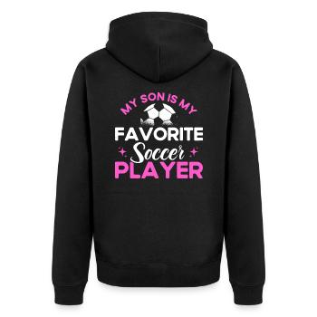 Fußball Mama Mutter Sohn Geschenk - Unisex Premium Bio Zip Hoodie - Schwarz - Hinten - Nico (187cm)