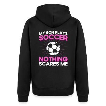Mutter Sportfan Fußball Geschenk - Unisex Premium Bio Zip Hoodie - Schwarz - Hinten - Nico (187cm)