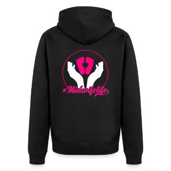 Geburtshelferin Geburtshelfer Doula Geschenk - Unisex Premium Bio Zip Hoodie - Schwarz - Hinten - Nico (187cm)