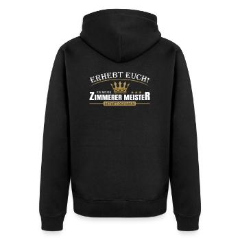 Zimmerer Meister - Unisex Premium Bio Zip Hoodie - Schwarz - Hinten - Nico (187cm)