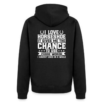Hufeisen Werfen Hufeisen-Werfen Hufeisen-Werfer Ge - Unisex Premium Bio Zip Hoodie - Schwarz - Hinten - Nico (187cm)