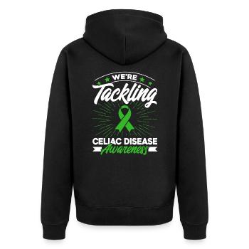 Grüne Schleife Zöliakie Unterstützung Zöliakie Übe - Unisex Premium Bio Zip Hoodie - Schwarz - Hinten - Nico (187cm)