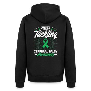 Grüne Schleife Zerebrale Lähmung Unterstützung Zer - Unisex Premium Bio Zip Hoodie - Schwarz - Hinten - Nico (187cm)