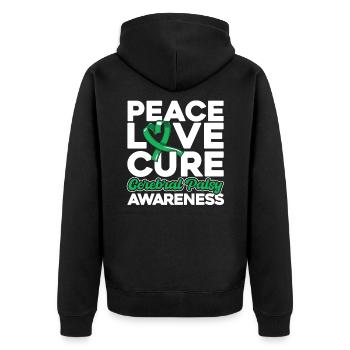 Cerebral Palsy Consciousness Green Loop Zereb - Unisex Premium Organic Zip Hoodie - black - Back - Nico (187cm)