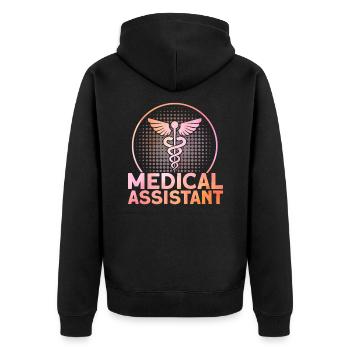 Medizinische Schule Medizinische Assistentin CMA G - Unisex Premium Bio Zip Hoodie - Schwarz - Hinten - Nico (187cm)
