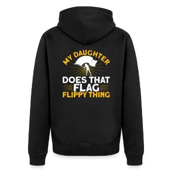 Meine Tochter macht die Fahne flippig Fahnenwache - Unisex Premium Bio Zip Hoodie - Schwarz - Hinten - Nico (187cm)