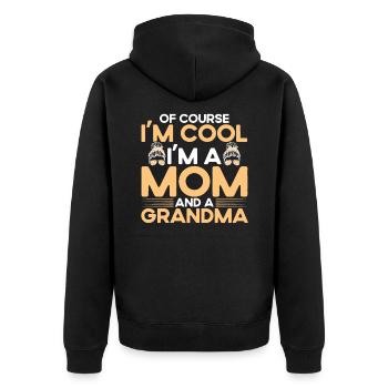 Natürlich bin ich cool Mutter & Großmutter Geschen - Unisex Premium Bio Zip Hoodie - Schwarz - Hinten - Nico (187cm)