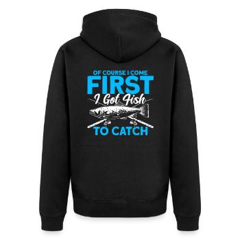 Zuerst muss ich Fische fangen Angeln Geschenk - Unisex Premium Bio Zip Hoodie - Schwarz - Hinten - Nico (187cm)