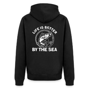 La vie est meilleure au bord de la mer Cadeau de pêche - Veste à capuche bio Premium Unisexe - noir - Dos - Nico (187cm)