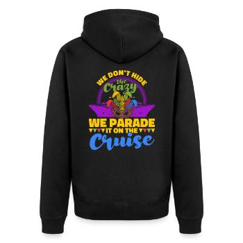 Feiern die Verrücktheit auf der Kreuzfahrt Mardi G - Unisex Premium Bio Zip Hoodie - Schwarz - Hinten - Nico (187cm)