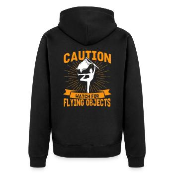 Vorsicht vor fliegenden Gegenständen Fahnenwache G - Unisex Premium Bio Zip Hoodie - Schwarz - Hinten - Nico (187cm)
