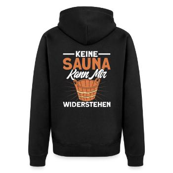 Sauna Keine Sauna Kann Mir Widerstehen Geschenk - Unisex Premium Bio Zip Hoodie - Schwarz - Hinten - Nico (187cm)