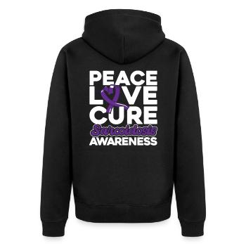 Sarkoidose Bewusstsein Lila Schleife Sarkoidose Üb - Unisex Premium Bio Zip Hoodie - Schwarz - Hinten - Nico (187cm)