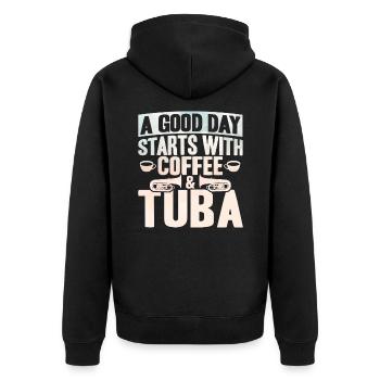 Tuba Kaffee und Tuba Geschenk - Unisex Premium Bio Zip Hoodie - Schwarz - Hinten - Nico (187cm)