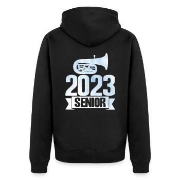 Tuba 2023 Senior Geschenk - Unisex Premium Bio Zip Hoodie - Schwarz - Hinten - Nico (187cm)