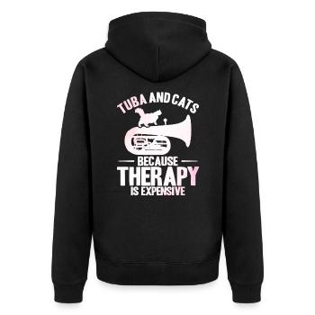 Tuba Tuba und Katzen Geschenk - Unisex Premium Bio Zip Hoodie - Schwarz - Hinten - Nico (187cm)