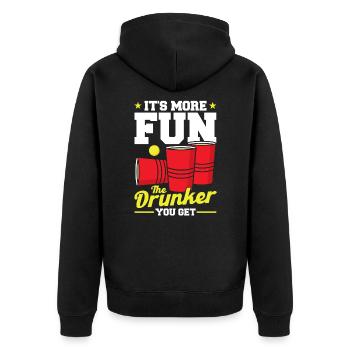 Bier Pong Champion Es macht mehr Spaß je betrunken - Unisex Premium Bio Zip Hoodie - Schwarz - Hinten - Nico (187cm)