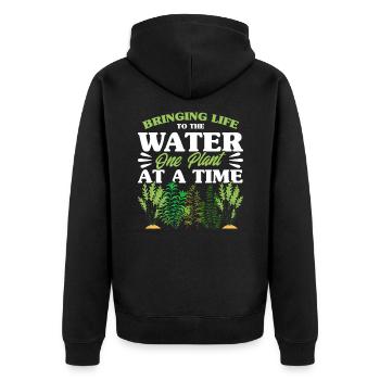Wassergärtner Dem Wasser Leben einhauchen Geschenk - Unisex Premium Bio Zip Hoodie - Schwarz - Hinten - Nico (187cm)