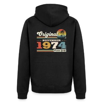 49e anniversaire mari Vintage 1974 Vintage rétro - Veste à capuche bio Premium Unisexe - noir - Dos - Nico (187cm)