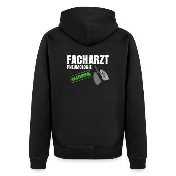 Facharzt Pneumologie - Unisex Premium Bio Zip Hoodie - Schwarz - Hinten - Nico (187cm)