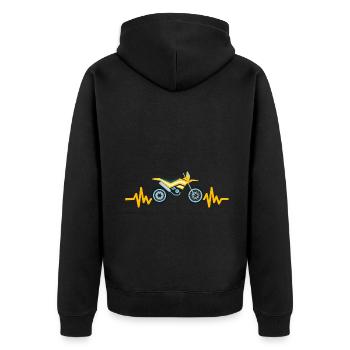 Heartbeat Motorrad - Motorcross - Unisex Premium Bio Zip Hoodie - Schwarz - Hinten - Nico (187cm)