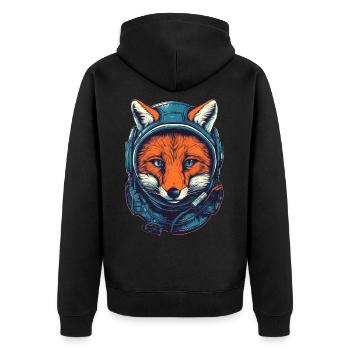 Fuchs Astronaut - Unisex Premium Bio Zip Hoodie - Schwarz - Hinten - Nico (187cm)
