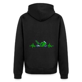 Heartbeat Motorrad - Maschine Motorsport Freiheit - Unisex Premium Bio Zip Hoodie - Schwarz - Hinten - Nico (187cm)