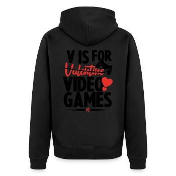 V ist für Videospiele Lustiger Valentinstag - Unisex Premium Bio Zip Hoodie - Schwarz - Hinten - Nico (187cm)