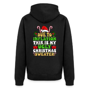 Due to Inflation - lustiger Weihnachtsspruch - Unisex Premium Bio Zip Hoodie - Schwarz - Hinten - Nico (187cm)
