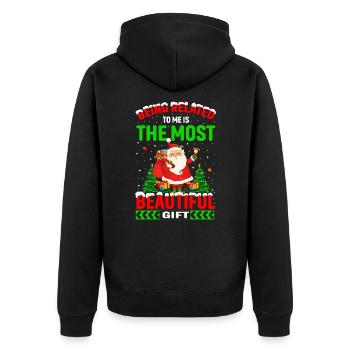 Being Related To Me – Lustiger Weihnachtsspruch - Unisex Premium Bio Zip Hoodie - Schwarz - Hinten - Nico (187cm)