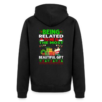 Being Related To Me – Funny Christmas Saying - Unisex Premium Organic Zip Hoodie - black - Back - Nico (187cm)