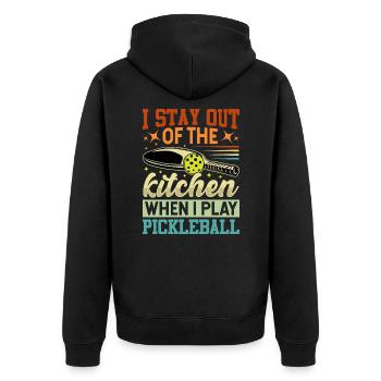 I Stay Out Of The Kitchen When I Play Pickleball - Unisex Premium Bio Zip Hoodie - Schwarz - Hinten - Nico (187cm)