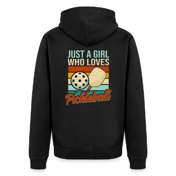 Just A Girl Who Loves Pickleball - Unisex Premium Bio Zip Hoodie - Schwarz - Hinten - Nico (187cm)