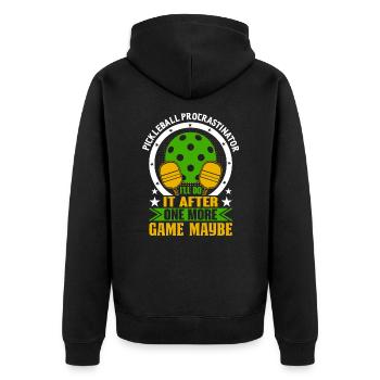 Pickleball Procrastinator - Ich Tu Es Danach - Unisex Premium Bio Zip Hoodie - Schwarz - Hinten - Nico (187cm)