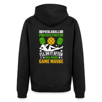 Pickleball Procrastinator - Ich Tu Es Danach - Unisex Premium Bio Zip Hoodie - Schwarz - Hinten - Nico (187cm)