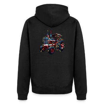 USA Traktor Mit Lichterketten Fürs Dorfleben - Unisex Premium Bio Zip Hoodie - Schwarz - Hinten - Nico (187cm)