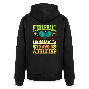 Pickleball - The Best Way To Avoid Adulting - Unisex Premium Organic Zip Hoodie - black - Back - Nico (187cm)