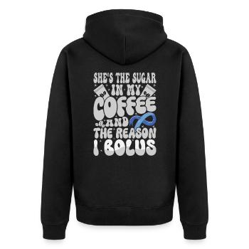 Elle est le sucre dans mon café - Veste à capuche bio Premium Unisexe - noir - Dos - Nico (187cm)