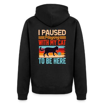 I Paused Playing With My Cat To Be Here - Retro - Unisex Premium Organic Zip Hoodie - black - Back - Nico (187cm)