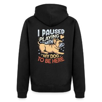 J’ai fait une pause en jouant avec mon chien pour être ici - Veste à capuche bio Premium Unisexe - noir - Dos - Nico (187cm)