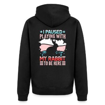 J’ai fait une pause en jouant avec mon lapin pour être ici - Veste à capuche bio Premium Unisexe - noir - Dos - Nico (187cm)