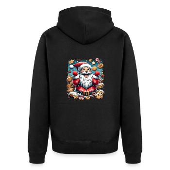 Lustiger Weihnachtsmann Nascht Gerne - Plätzchen - Unisex Premium Bio Zip Hoodie - Schwarz - Hinten - Nico (187cm)